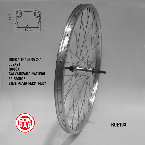 [RUE103] RUEDA TRAS. V-BRAKE 24" 507X21